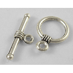 Antique Silver Tibetan Style Alloy Toggle Clasps, Lead Free, Cadmium Free and Nickel Free, Ring, Antique Silver, Ring: 11mm wide, 16mm long, Bar: 19mm long, hole: 1.5mm