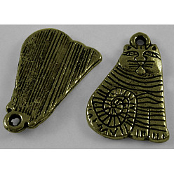 Antique Bronze Tibetan Style Alloy Pendants, Cadmium Free & Nickel Free & Lead Free, Cartoon Cat Shape, Antique Bronze, 13x1.6mm, Hole: 2mm