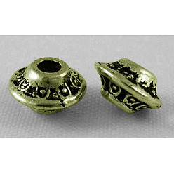 Antique Bronze Tibetan Style Alloy Spacer Beads, Bicone, Antique Bronze, Lead Free & Cadmium Free, 6.5x3.5mm, Hole: 2mm