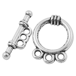 Antique Silver Tibetan Style Alloy Toggle Clasps, Ring, Antique Silver, Cadmium Free & Lead Free, 18x14x3.5mm, Hole: 2mm