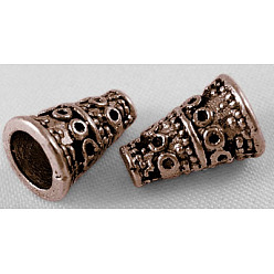 Red Copper Tibetan Style Bead Cone, Lead Free & Nickel Free & Cadmium Free, Red Copper Color, 7mm wide, 10mm long, hole: 2mm, Inner Diameter: 5mm