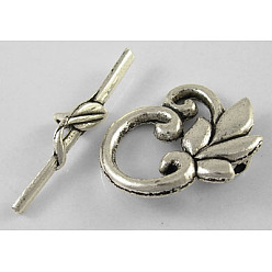 Antique Silver Leaf Tibetan Style Alloy Toggle Clasps, Lead Free, Cadmium Free and Nickel Free, Leaf, Antique Silver, Leaf: 19x24mm, Bar: 5.5x29.5mm, Hole: 1.6mm.