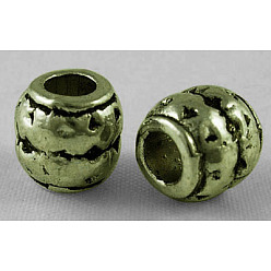 Antique Bronze Tibetan Style Alloy Large Hole Barrel Beads, Antique Bronze, Lead Free & Cadmium Free, 8x8mm, Hole: 3.5mm