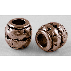Red Copper Tibetan Style Alloy Large Hole Barrel Beads, Red Copper, Lead Free & Cadmium Free, 8x8mm, Hole: 3.5mm