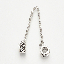 Antique Silver Alloy European Beads, with Iron Safety Chains, For European Bracelet Making, Donut, Antique Silver, 97mm, Hole: 4.5mm
