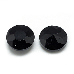 Noir Pointé cabochons en strass de verre, dos plaqué, facette, plat rond, noir, 14x5.8mm