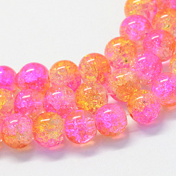 Magenta Baking Painted Transparent Crackle Glass Round Bead Strands, Magenta, 6.5mm, Hole: 1.5mm, about 145pcs/strand, 31.4 inch