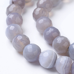Silver Natural Banded Agate Beads Strands, Dyed & Heated, Faceted, Grade A, Round, Silver, 8~8.5mm, Hole: 1.2mm, about 48pcs/strand, 15.1 inch(38.5cm)