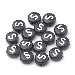 Letter S Opaque Acrylic Beads, Horizontal Hole, Alphabet Style, Flat Round, Letter.S, 7x4mm, Hole: 1.5mm, about 3700pcs/500g