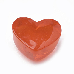 Rouge Orange Cabochons de résine transparente, cœur, rouge-orange, 14x16x10mm