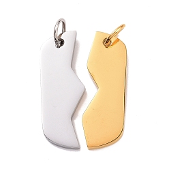 Golden & Stainless Steel Color Vacuum Plating Blank 304 Stainless Steel Split Pendants, with Jump Rings, Rectangle, Golden & Stainless Steel Color, 37x22x2.5mm, Hole: 6.5mm