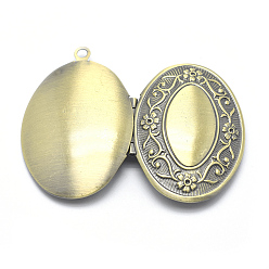 Brushed Antique Bronze Brass Locket Pendants, Photo Frame Charms for Necklaces, Cadmium Free & Nickel Free & Lead Free, Oval, Brushed Antique Bronze, 42x27x9mm, Hole: 2mm, Inner Size: 18x29mm