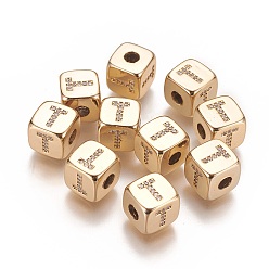 Letter T Brass Micro Pave Cubic Zirconia Beads, Horizontal Hole, Real 18K Gold Plated, Long-Lasting Plated, Cube with Letter, Clear, Letter.T, 9x9x9mm, Hole: 3.5mm