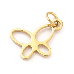 Real 14K Gold Plated Ion Plating(IP) 304 Stainless Steel Charms, with Jump Ring, Butterfly Charms, Real 14K Gold Plated, 8.5x12.5x1mm, Hole: 3mm