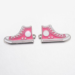 Hot Pink Alloy Enamel Pendants, Lead Free and Cadmium Free, Shoes, Platinum Metal Color, Hot Pink, 30x17x2mm, Hole: 1.5mm