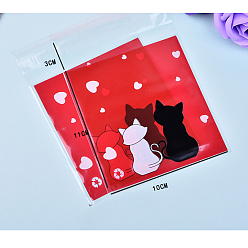 Colorful Kitten Printed Plastic Bags, with Adhesive, Couple Cat, Colorful, 14x10cm, Unilateral Thickness: 0.035mm, Inner Measure: 11x10cm, about 95~100pcs/bag