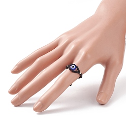 Black Lampwork Evil Eye Braided Bead Finger Ring, Adjustable Ring for Women, Black, US Size 8 1/2(18.5mm)~US Size 14 1/2(23.4mm)