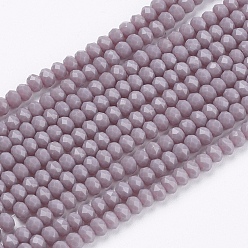 Violet Opaque Solid Color Glass Bead Strands, Imitation Jade, Faceted, Rondelle, Violet, 3x2mm, Hole: 0.8mm, about 185~190pcs/strand, 14.9~17.3 inch(38~44cm)