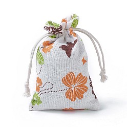 Colorful Burlap Packing Pouches, Drawstring Bags, Rectangle with Leaf Pattern, Colorful, 14~14.4x10~10.2cm