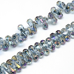 Mauve Electroplate Glass Beads Strands, Top Drilled Beads, Rainbow Plated, Faceted, Teardrop, Mauve, 13~14x9mm, Hole: 1.5mm, about 100pcs/strand, 19.29 inch