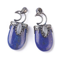 Lapis Lazuli Naturelles lapis-lazuli pendentifs, avec les accessoires en laiton, ovale, argent antique, 44~46x20~21x16~17mm, Trou: 5x7mm