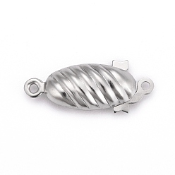Stainless Steel Color 304 Stainless Steel Box Clasps, Oval, Stainless Steel Color, 21x8x5mm, Hole: 1mm