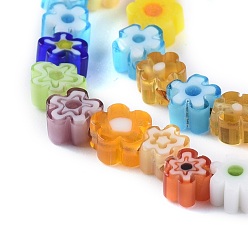 Mixed Color Handmade Millefiori Glass Bead Strands, Flower, Mixed Color, 3.7~5.6x2.6mm, Hole: 1mm, about 88~110pcs/Strand, 15.75''(40cm)