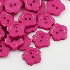 Deep Pink Acrylic Sewing Buttons for Costume Design, Plastic Buttons, 2-Hole, Dyed, Flower Wintersweet, Deep Pink, 14x2mm, Hole: 1mm