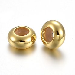 Golden 201 Stainless Steel Beads, with Rubber Inside, Slider Beads, Stopper Beads, Rondelle, Golden, 8x4mm, Hole: 3.5mm, Rubber Hole: 2.2mm