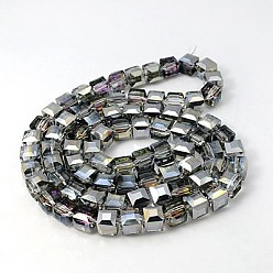Light Grey Electorplated Glass Beads, Rainbow Plated, Faceted, Cube, Light Grey, 9x9x9mm, Hole: 1mm