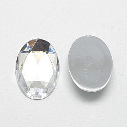 Clear Acrylic Rhinestone Flat Back Cabochons, Faceted, Bottom Silver Plated, Oval, Clear, 40x30x7~7.5mm