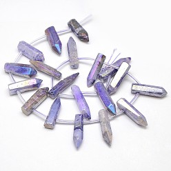 Medium Purple Electroplate Gemstone Natural Quartz Crystal Beads Strands, Irregular Shape, Medium Purple, 15~25x6~14x6~12mm, Hole: 1mm, about 25pcs/strand, 15.74 inch