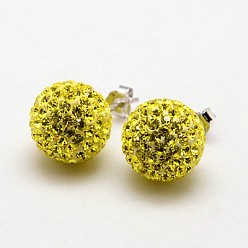 249_Citrine 925 Sterling Silver Austrian Crystal Rhinestone Ear Studs, with Ear Nuts, Round, 249_Citrine, 12mm, Pin: 0.8mm