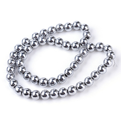Plaqué Gris Non-magnétiques perles d'hématite synthétique brins, Grade a, ronde, platinée, 4mm, Trou: 1mm, Environ 95~100 pcs/chapelet, 15.5 pouce