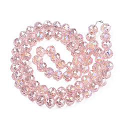 Pink Transparent Crackle Glass Beads Strands, Faceted, Round, Pink, 10x8mm, Hole: 2.5mm, about 72Pcs/strand, 23.62 inch(60cm)