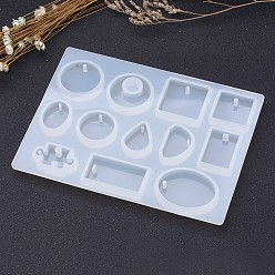 White DIY Silicone Pendant Molds, Resin Casting Moulds, Jewelry Making DIY Tool For UV Resin, Epoxy Resin Jewelry Making, Mixed Geometric Shapes, White, 147~153x114~123x8~8.5mm, Hole: 1.5~4.2mm