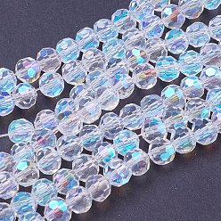 Clear AB Electroplate Glass Beads Strands, AB Color, Faceted(32 Facets), Round, Clear AB, 6mm, Hole: 1.2mm, about 88~91pcs/strand, 19.49 inch~20.08 inch(49.5~51cm)