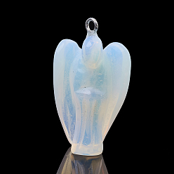 Opalite Opalite Pendants, with Iron Findings,Angel, Platinum, 29~30x15~17x9~10mm, Hole: 1.8mm