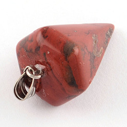 Red Jasper Cone/Spike/Pendulum Synthetic Red Jasper Pendants, with Platinum Plated Iron Findings, 25~27x14x14mm, Hole: 6x3mm