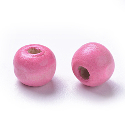 Pink Perles de bois naturel teintes, ronde, sans plomb, rose, 10x9mm, trou: 3 mm, environ 3000 pcs / 1000 g