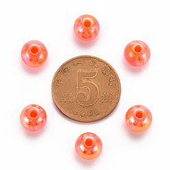 Orange Red Opaque Acrylic Beads, AB Color Plated, Round, Orange Red, 8x7mm, Hole: 2mm, about 1745pcs/500g