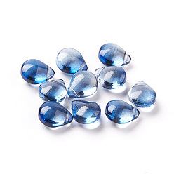 Blue Transparent Glass Beads, with Glitter Powder, Dyed & Heated, Teardrop, Blue, 12x9x6mm, Hole: 1mm
