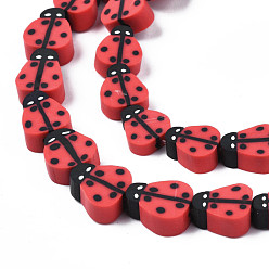 Red Handmade Polymer Clay Bead Strands, Ladybug, Red, 8~12x7.5~10x4~5mm, Hole: 1.5~2mm, about 38~40pcs/strand, 14.17 inch~15.35 inch(36~39cm)