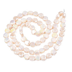 Blanc Antique Galvanoplastie opaques couleur unie perles de verre brins, de couleur plaquée ab , demi-plaqué, facette, octogone, blanc antique, 7~8x7~8x4mm, Trou: 1.2mm, Environ 72 pcs/chapelet, 20.47 pouce (52 cm)