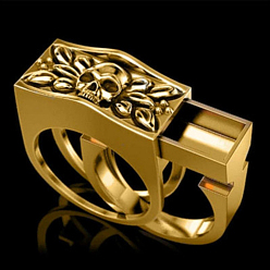 Antique Golden 2Pcs 2 Style Rectangle with Skull Couples Matching Finger Rings, Alloy Gothic Trendy Promise Jewelry for Best Friend Lovers, Antique Golden, US Size 8(18.1mm)