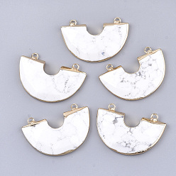 Howlite Electroplate Natural Howlite Semi Circle Pendants, with Iron Findings, Faceted, Half Round, Golden, 28~28.5x41x5~7mm, Hole: 2.5mm