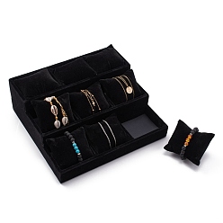 Black Velvet Pillow Jewelry Bracelet Watch Display, 3 Tier 9 Grids Pillows Bracelet Jewelry Display Tray, Black, 270x245x95mm