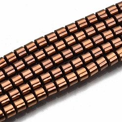 Copper Plated Electroplate Non-magnetic Synthetic Hematite Beads Strands, Column, Copper Plated, 3.5x3mm, Hole: 1mm, about 125~126pcs/strand, 15.55 inch~15.83 inch(39.5cm~40.2cm)