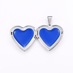 Stainless Steel Color 304 Stainless Steel Locket Pendants, with Enamel, Heart, Stainless Steel Color, 29x29x7mm, Hole: 9x5mm, Inner Sze: 22x17mm