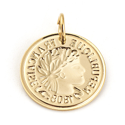Golden 304 Stainless Steel Coin Pendants, Republique Francaise 1808, Golden, 20x1mm, Hole: 5mm